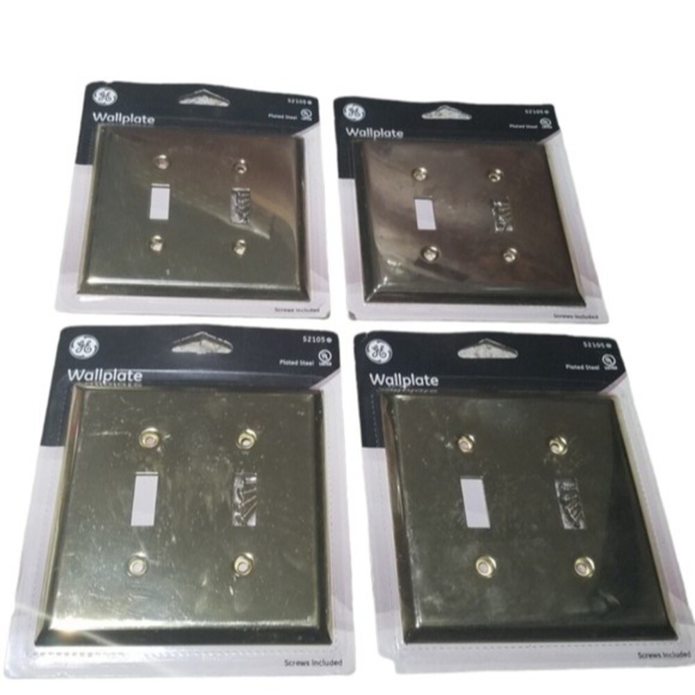 GE General Electric Plated Steel Wall Light Switch Cover Lot of 4 Gold